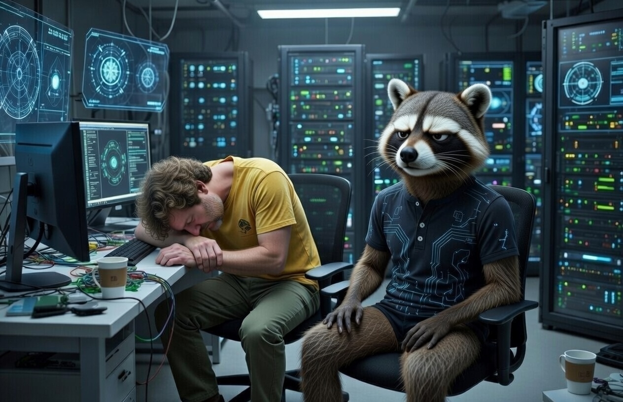 Milo hard at work while James rests