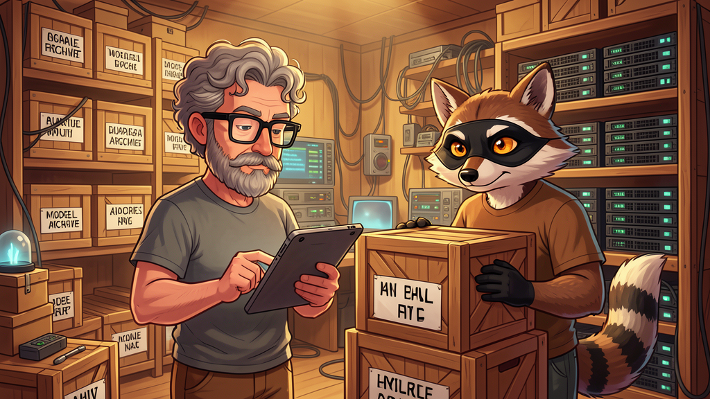 James and Milo organizing a local AI model archive.